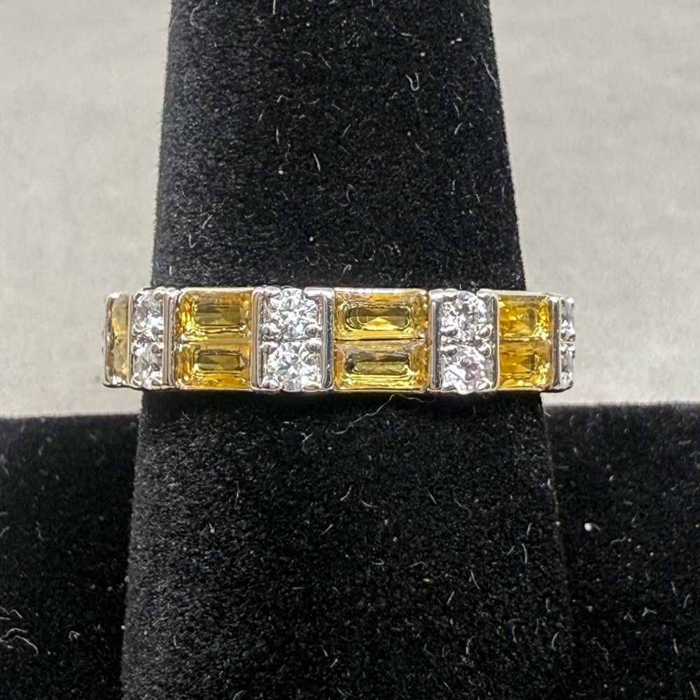 Bomb Party Ring size 10 lab created Topaz rhodium plated band RBP 4365